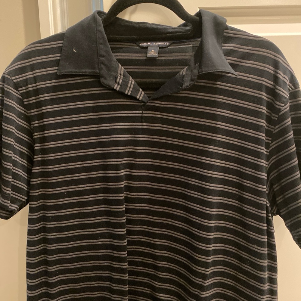 Banana Republic Black and Gray Striped Polo Shirt